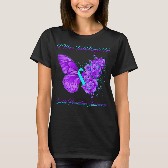Butterfly I Wear Teal And Purple For Suicide Preve T-Shirt (Front)