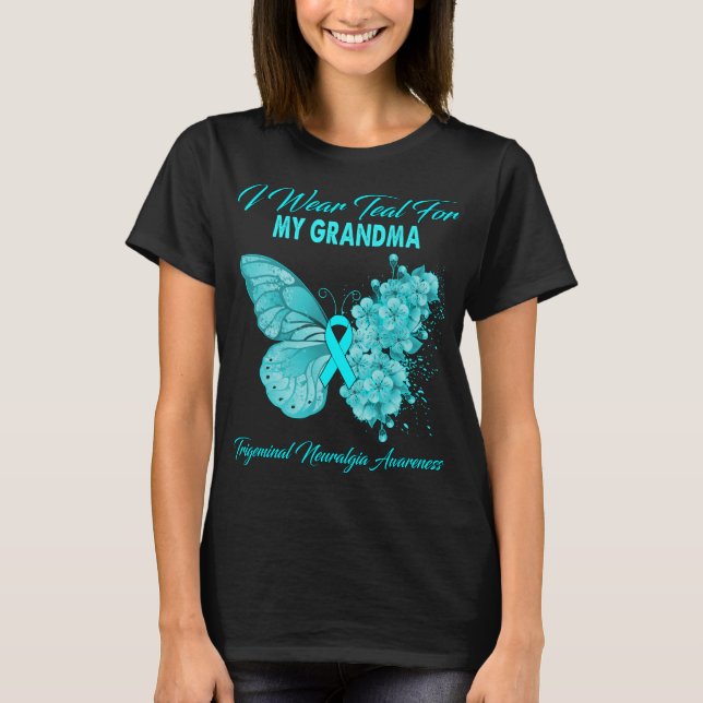 Butterfly I Wear Teal For My GRANDMA Trigeminal  T-Shirt (Front)