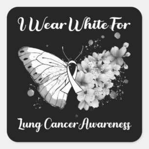 Butterfly I Wear White For Lung Cancer Awareness T Square Sticker