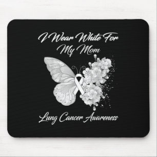 Butterfly I Wear White For My Mum Lung Cancer Awar Mouse Mat