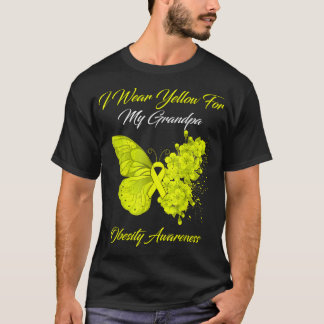 Butterfly I Wear Yellow For My Grandpa Obesity Awa T-Shirt