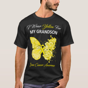Butterfly I Wear Yellow For My Grandson Bone Cance T-Shirt
