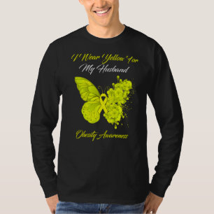 Butterfly I Wear Yellow For My Husband Obesity Awa T-Shirt
