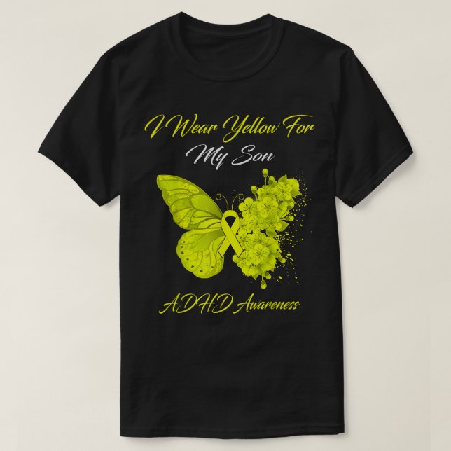 Butterfly I Wear Yellow For My Son ADHD Awareness  T-Shirt (Design Front)