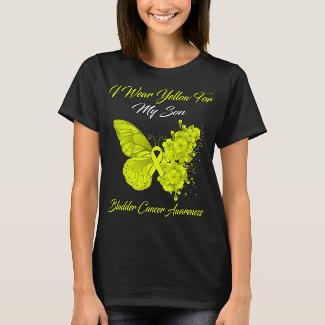 Butterfly I Wear Yellow For My Son Bladder Cancer  T-Shirt (Front)