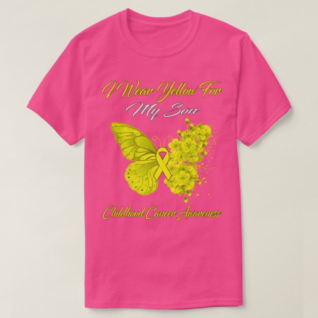Butterfly I Wear Yellow For My Son Childhood Cance T-Shirt (Design Front)
