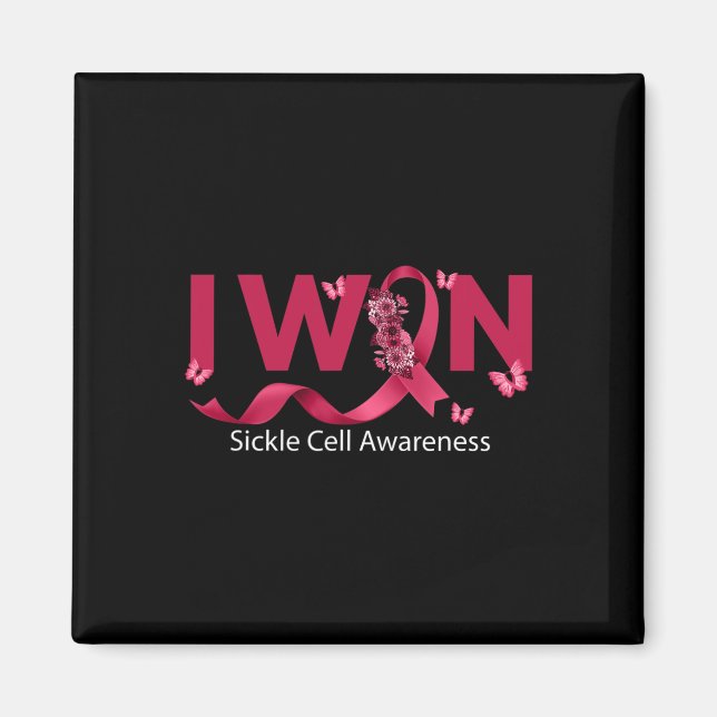 Butterfly I Win Burgundy Ribbon Sickle Cell Awaren Magnet (Front)