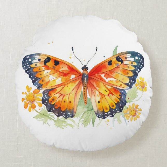 Butterfly illustration   round cushion (Front)