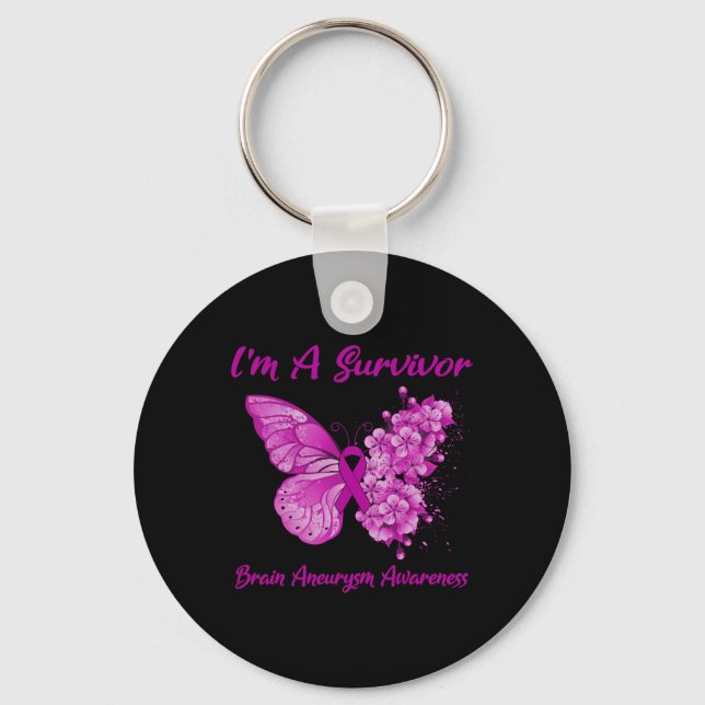 Butterfly I'm A Survivor Brain Aneurysm Awareness  Key Ring (Front)