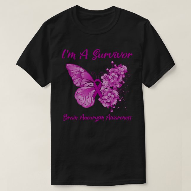 Butterfly I'm A Survivor Brain Aneurysm Awareness T-Shirt (Design Front)