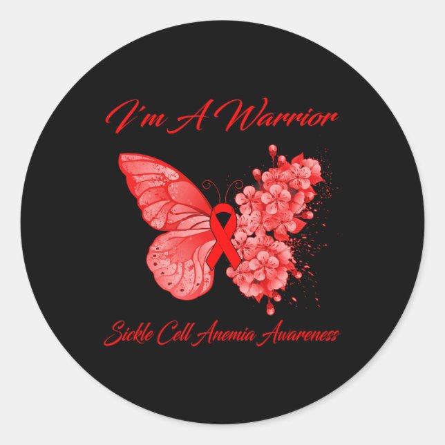 Butterfly I'm A Warrior Sickle Cell Anaemia Awaren Classic Round Sticker (Front)