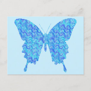 Butterfly image, abstract pattern, shades of blue postcard