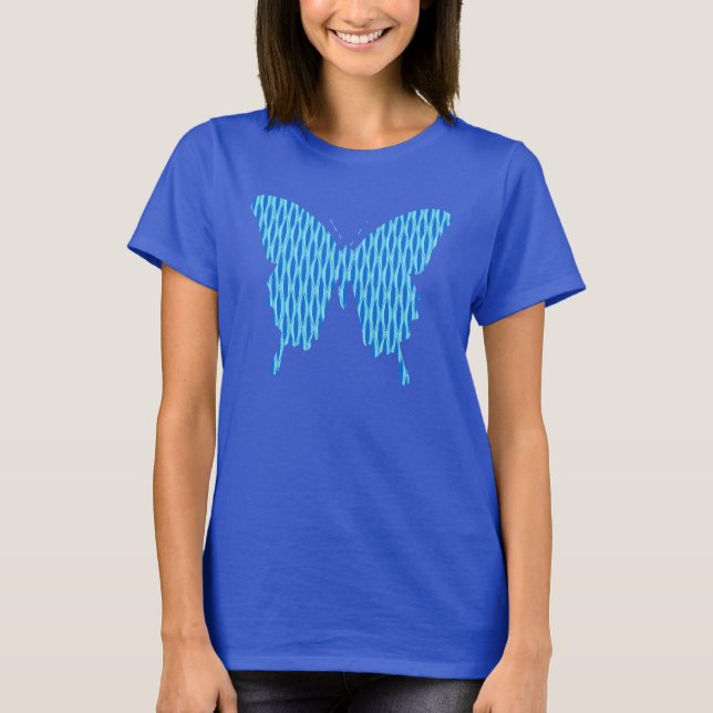 Butterfly in abstract print - shades of blue T-Shirt (Front)