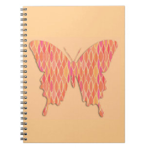 Butterfly in abstract print - shades of orange notebook