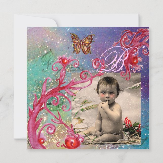 BUTTERFLY IN BLUE, BABY BOY SHOWER Photo Template (Front)