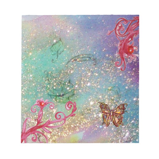 BUTTERFLY IN BLUE GREEN SPARKLES NOTEPAD (Front)