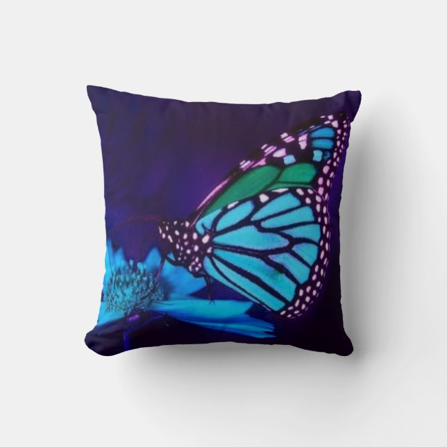 Butterfly in Blue Light Pillow (Front)