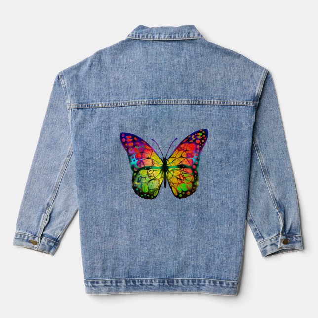 BUTTERFLY IN COLORFUL ABSTRACT ART DENIM JACKET (Back)
