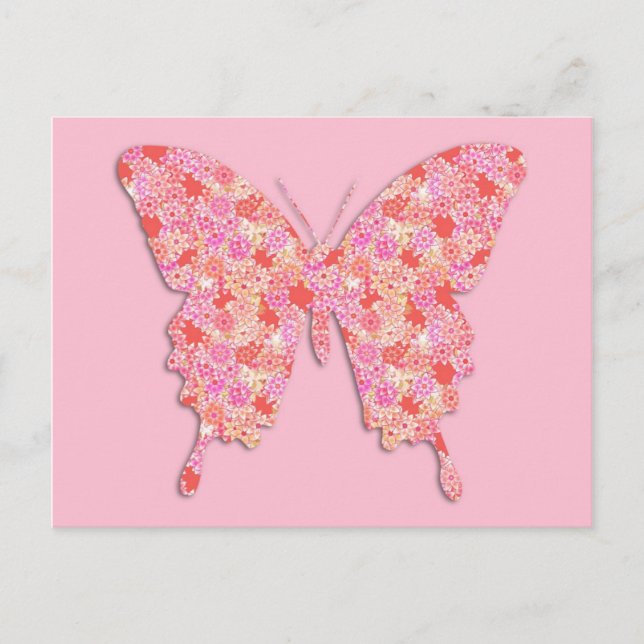 Butterfly in flower pattern - pink, orange postcard (Front)