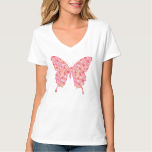 Butterfly in flower pattern - pink, orange T-Shirt