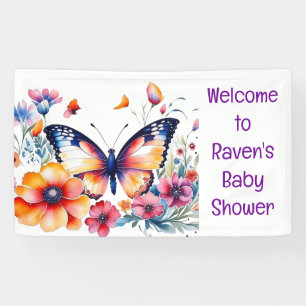 Butterfly in Flowers Girl's Baby Shower  Banner