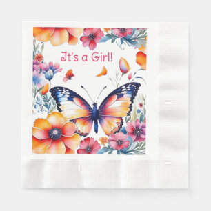 Butterfly in Flowers Girl's Baby Shower Napkin
