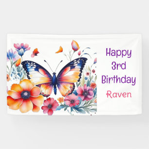 Butterfly in Flowers Girl's Birthday Girl  Banner