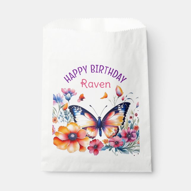 Butterfly in Flowers Girl's Birthday Party  Favour Bags (Front)