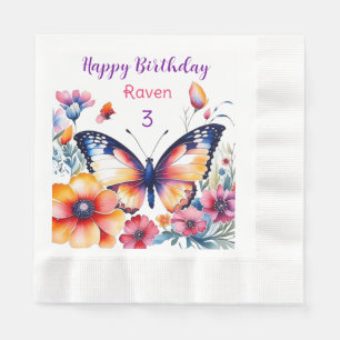 Butterfly in Flowers Girl's Birthday Party  Napkin