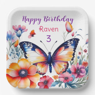 Butterfly in Flowers Girl's Birthday Party  Paper Plate