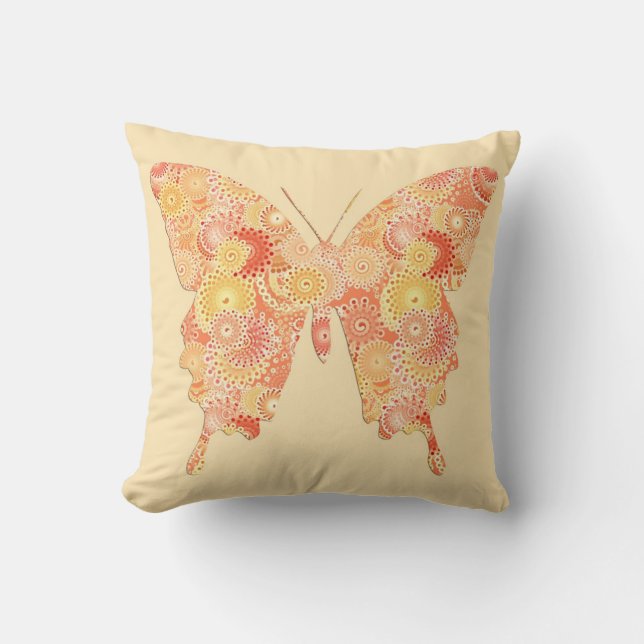 Butterfly in fractal pattern - orange and peach cushion (Front)