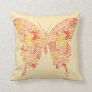 Butterfly in fractal pattern - orange and peach cushion