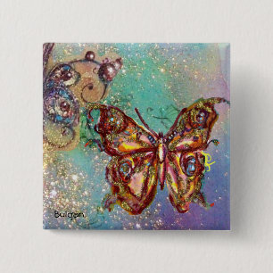 BUTTERFLY IN GOLD SPARKLES 15 CM SQUARE BADGE