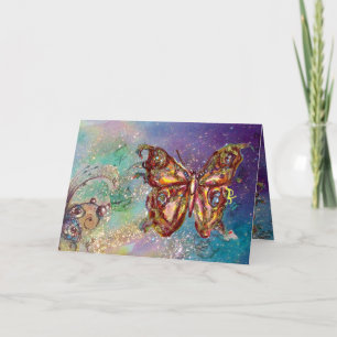 BUTTERFLY IN  GOLD SPARKLES ,Blue Green Teal Card