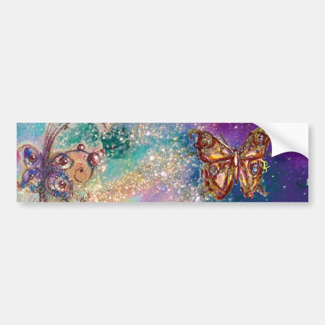BUTTERFLY IN GOLD SPARKLES BUMPER STICKER (Front)