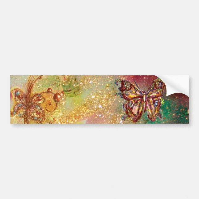 BUTTERFLY IN GOLD SPARKLES BUMPER STICKER (Front)