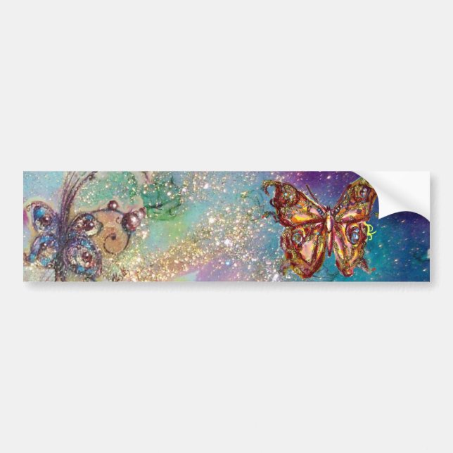 BUTTERFLY IN GOLD SPARKLES BUMPER STICKER (Front)