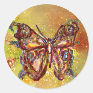 BUTTERFLY IN GOLD SPARKLES CLASSIC ROUND STICKER