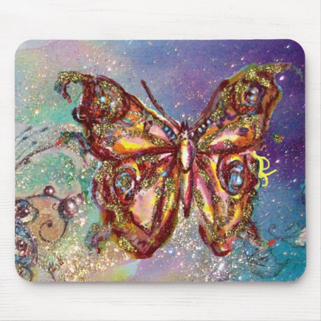 BUTTERFLY IN GOLD SPARKLES MOUSE MAT (Front)