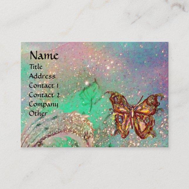 BUTTERFLY IN GOLD TEAL GREEN SPARKLES BUSINESS CARD (Front)