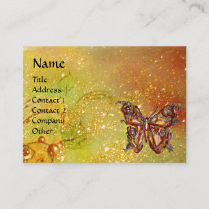 BUTTERFLY IN GOLD YELLOW GREEN RED BROWN SPARKLES BUSINESS CARD