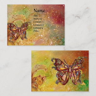 BUTTERFLY IN GOLD YELLOW GREEN RED BROWN SPARKLES BUSINESS CARD