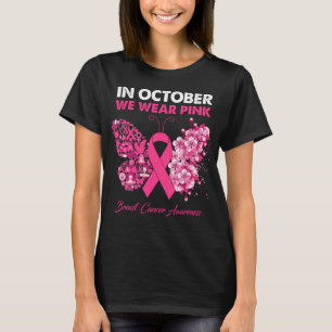 Butterfly In October We Wear Pink Breast Cancer  T-Shirt