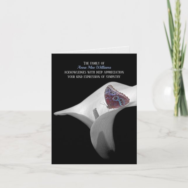 Butterfly In Peace Lily Sympathy Thank You Card (Front)