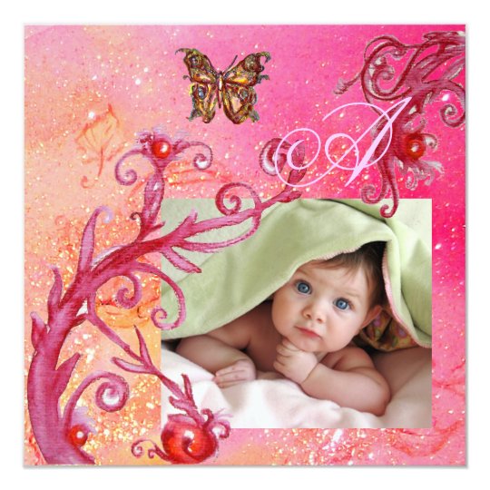 BUTTERFLY IN PINK, BABY GIRL SHOWER Photo Template Card