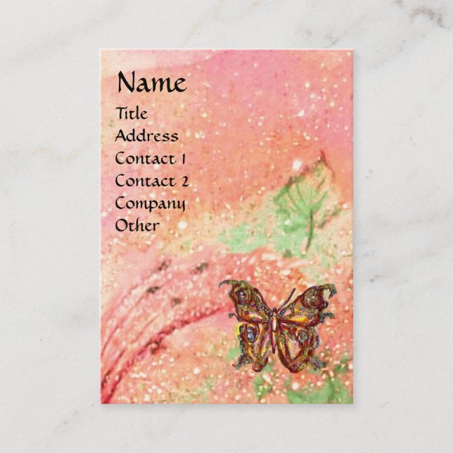 BUTTERFLY IN PINK FUCHSIA GOLD SPARKLES BUSINESS CARD (Front)