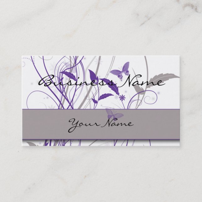 Butterfly in Purple and Grey Business Card (Front)