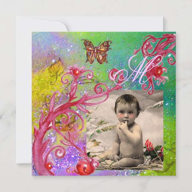 BUTTERFLY IN PURPLE, BABY SHOWER Photo Template (Front)