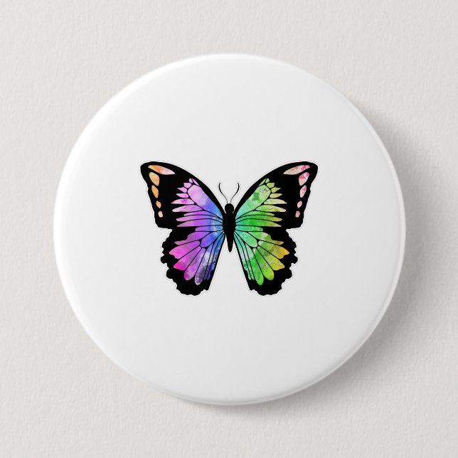 Butterfly in Rainbow Colours 7.5 Cm Round Badge (Front)