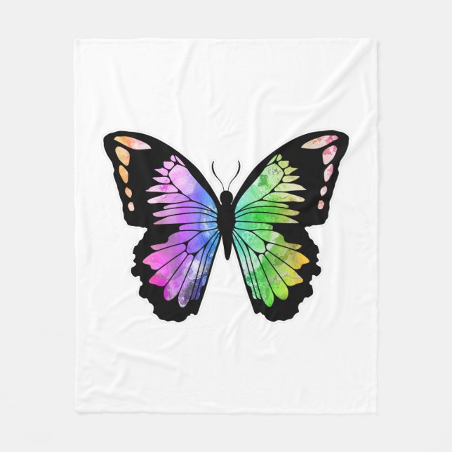 Butterfly in Rainbow Colours Fleece Blanket (Front)